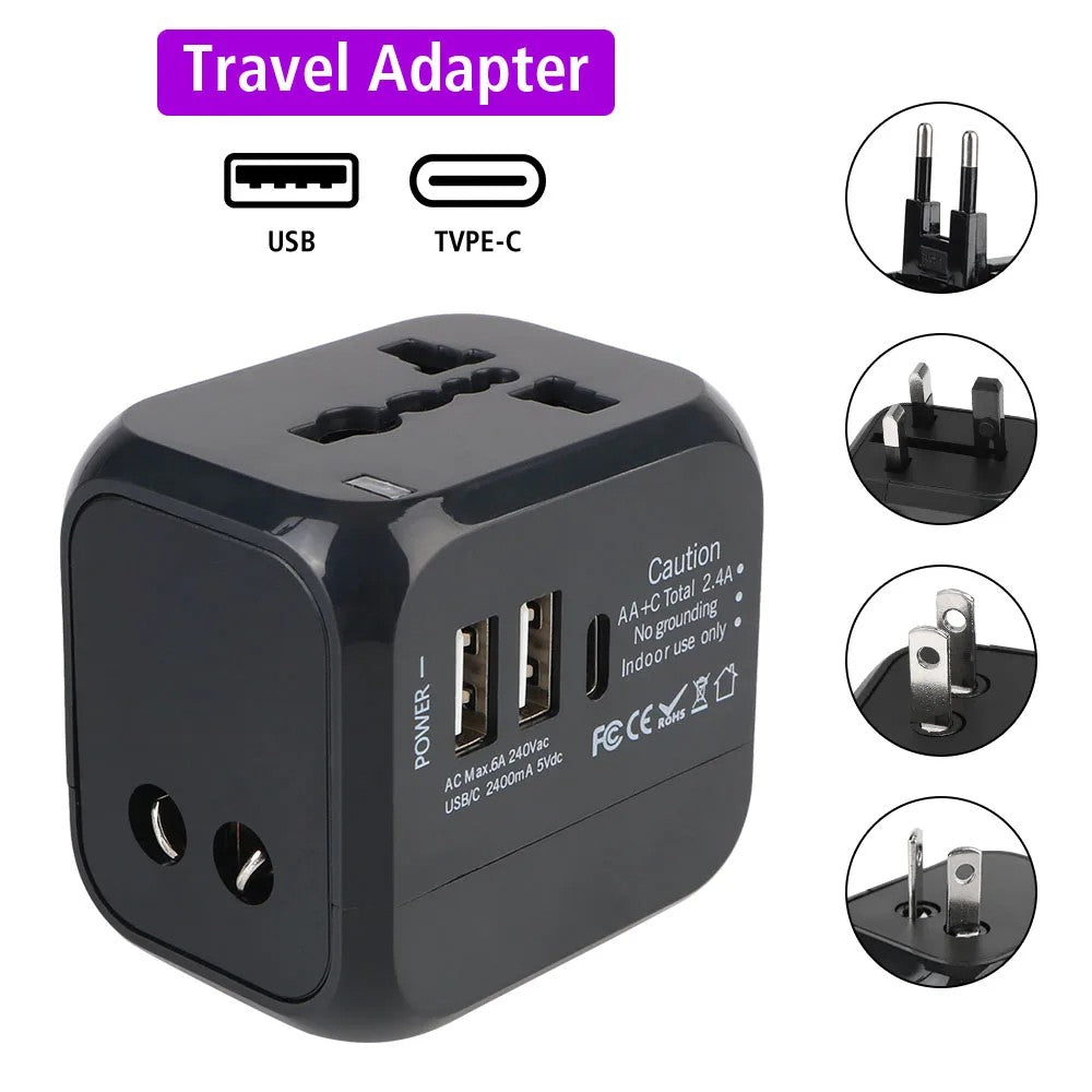 Universal-Reiseadapter · 2 × USB-A, 1 × USB-C
